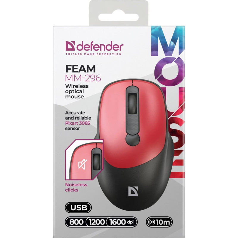 Mouse defender feam mm-296 rf silent red [52299]