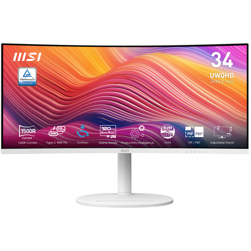 Monitor led 34'' msi md342cqpw ultrawide quad hd 3440x1440/4ms/f/bianco