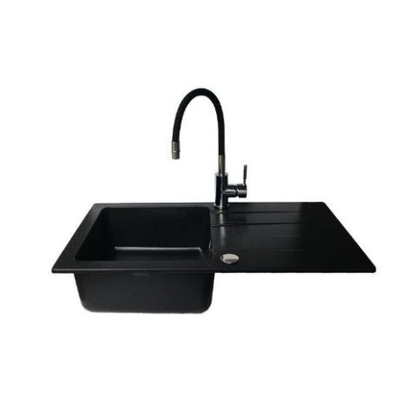 Lavello cucina bali 1b1d 62x44 con rubinetto lungo nero [070242101lbe]