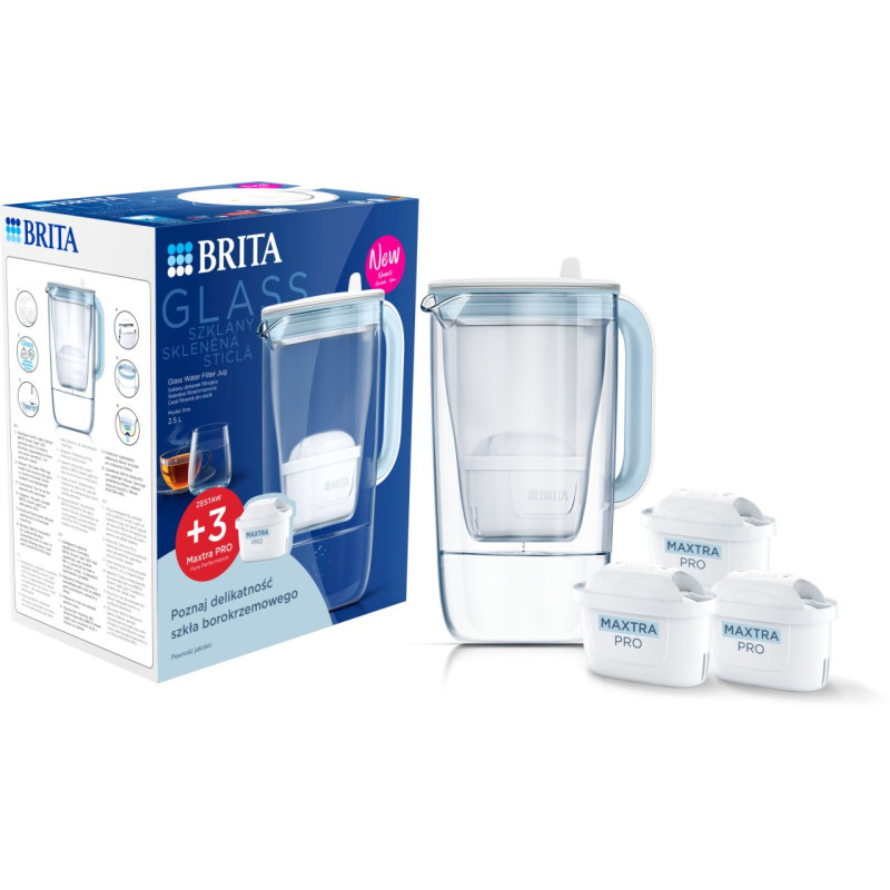 Caraffa filtrante brita glass+3 maxtra pro 2.5l blu [1058709]