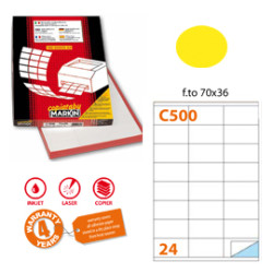 etichetta adesiva c/500 giallo fluo 100fg a4 70x36mm (24et/fg) markin