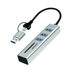 hub usb logilink usb 3.2 3 porte usb-a/2 sd/microsd argento