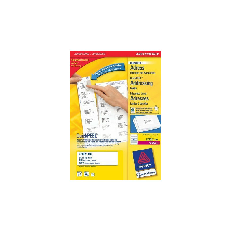 etichette avery laser bianche l7162-100 fogli (16 etichette/foglio