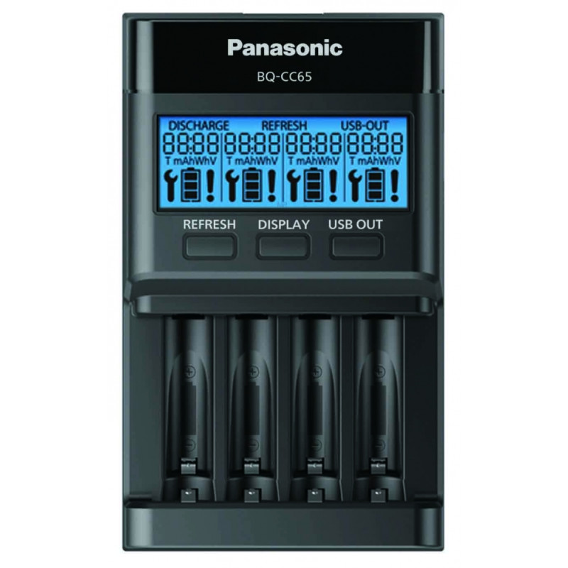 caricabatterie panasonic eneloop premium con display-lcd [bq-cc65e]