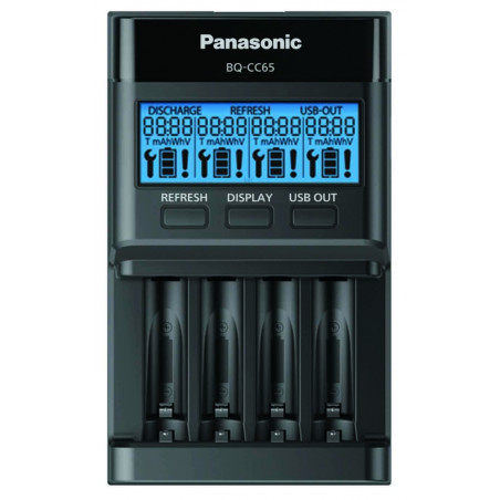 caricabatterie panasonic eneloop premium con display-lcd [bq-cc65e]