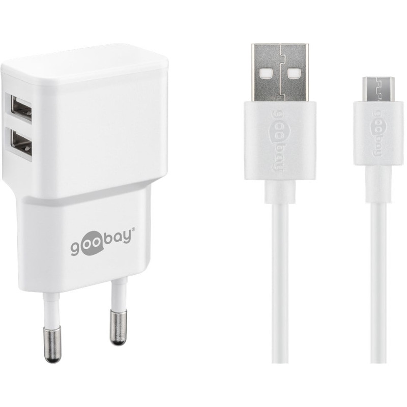 set caricabatterie goobay 44985 2x microusb 18w 1m bianco [44985]