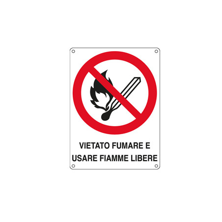 cartello alluminio 16,6x23,3cm 'vietato fumare e usare fiamme