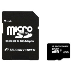 8gb scheda microsd silicon power sdhc (class 10) w/adaptor [sp008gbsth010v10-sp]