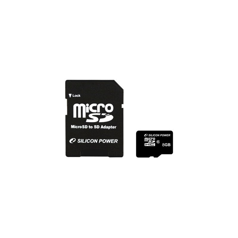 8gb scheda microsd silicon power sdhc (class 10) w/adaptor [sp008gbsth010v10-sp]