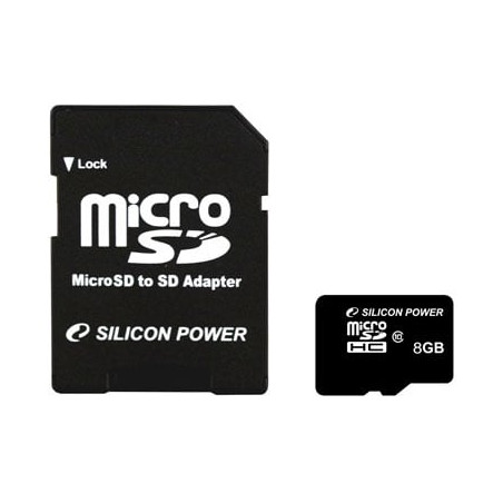8gb scheda microsd silicon power sdhc (class 10) w/adaptor [sp008gbsth010v10-sp]