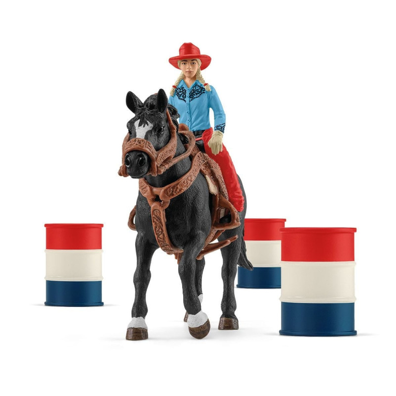 figurina schleich mondo fattoria barrel racing con cowgirl multicolore