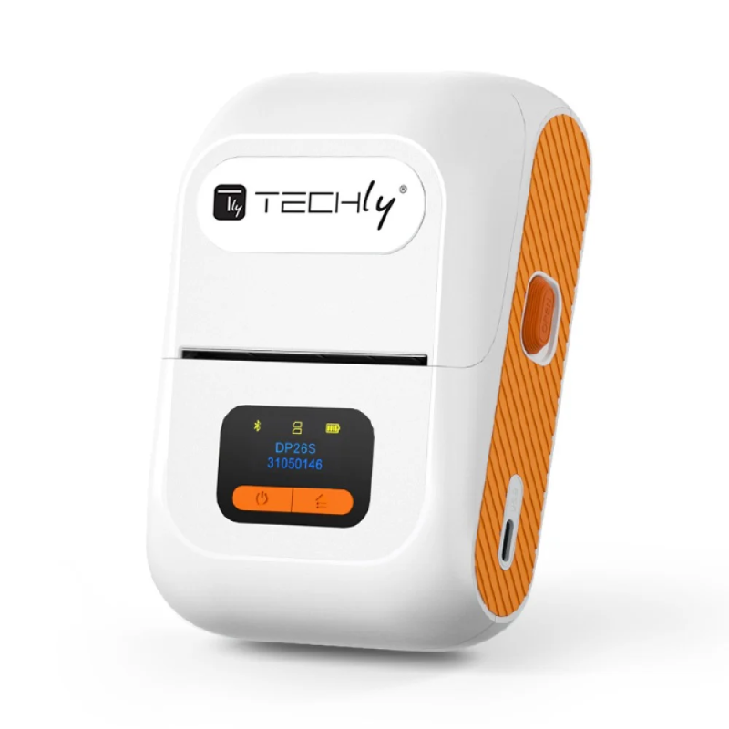 mini stampante termica techly per etichette 203x203dpi bianco