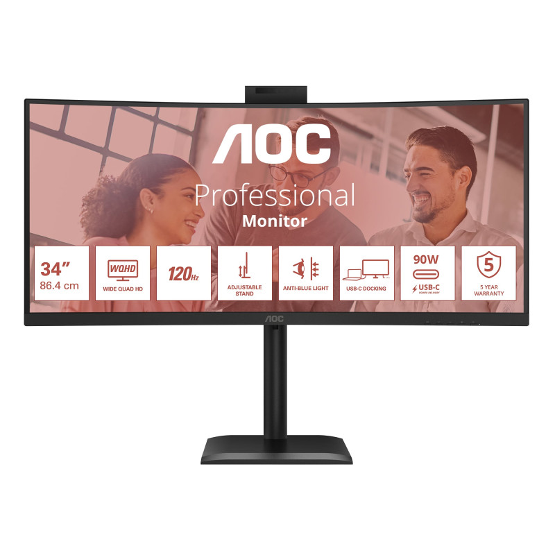monitor led 34" aoc cu34e4cw quad hd 2560x1440 4ms classe d
