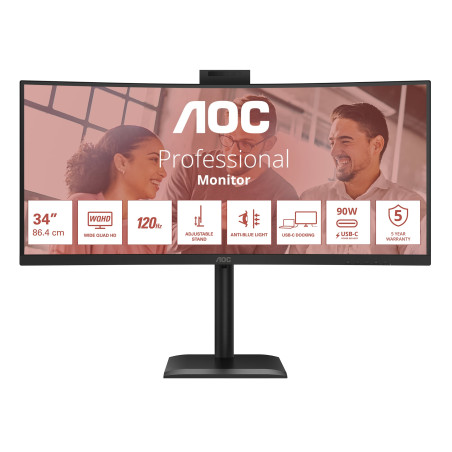 monitor led 34" aoc cu34e4cw quad hd 2560x1440 4ms classe d
