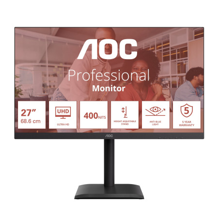 monitor led 27" aoc u27e4cv 4k uhd 3840x2160 4ms classe e nero
