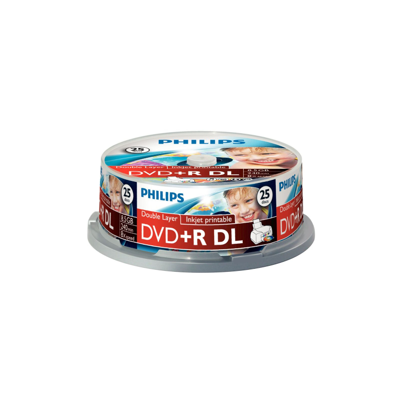 confezione dvd+r philips 8,5gb 25pcs spindel printable 8x double