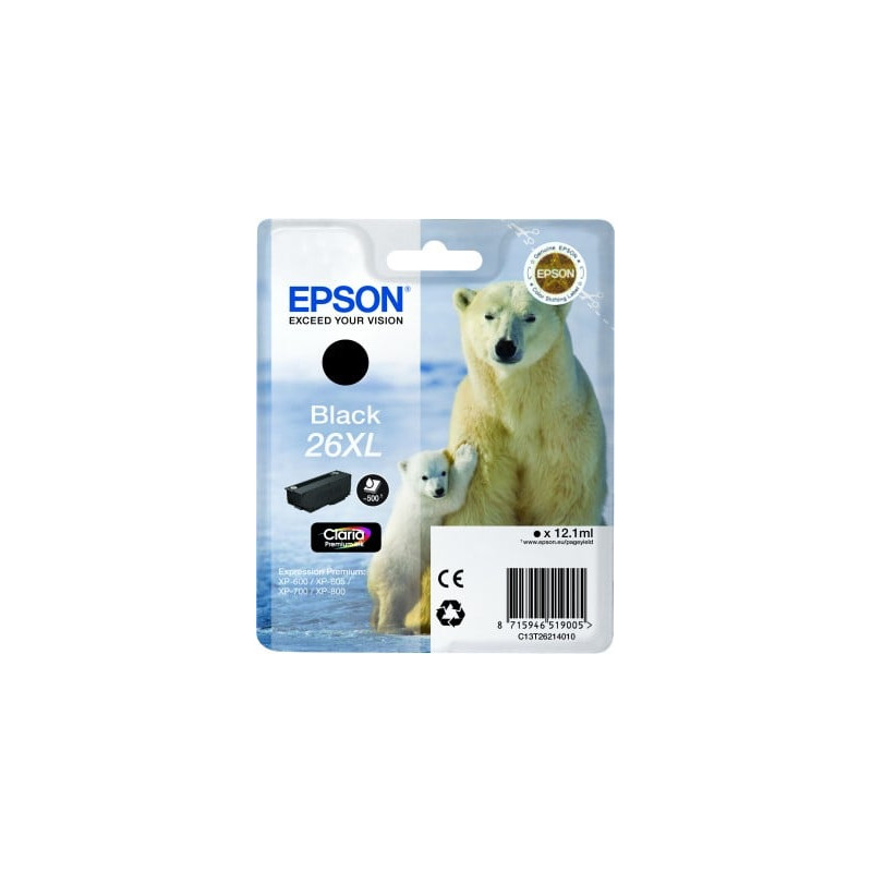 cartuccia epson nero premium serie 26xl/orso polare in blister [c13t26214010]
