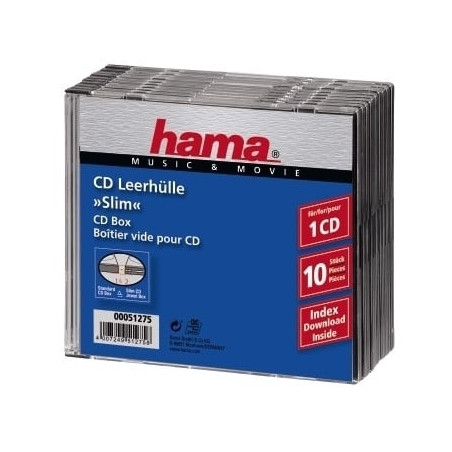 custodia cd hama 10 pz. vuota slim-line trasparente/nero 10pcs