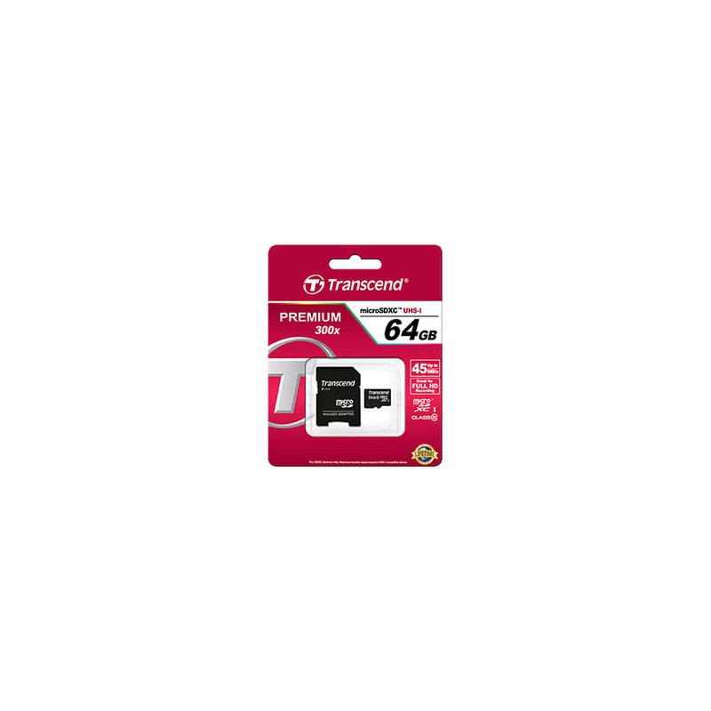 64gb scheda microsdxc transcend classe 10 con adattatore [ts64gusdxc10]