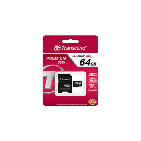 64gb scheda microsdxc transcend classe 10 con adattatore [ts64gusdxc10]