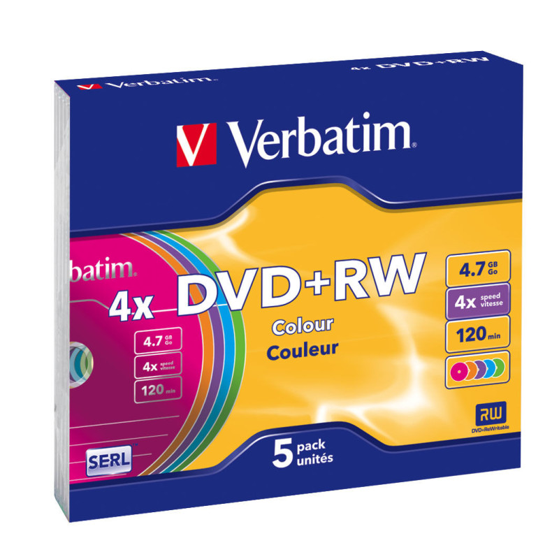 confezione dvd+rw verbatim 4,7gb 4x 5pcs slimcase [43297]