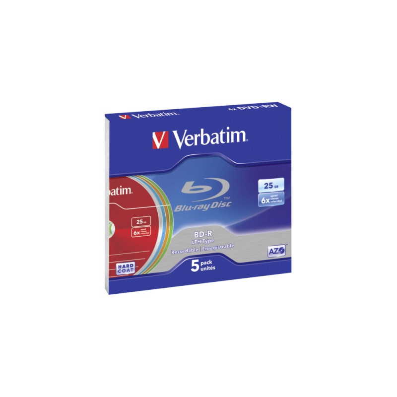 blu-ray disc verbatim datalife sl 6x 25gb 5pk jewel case no id