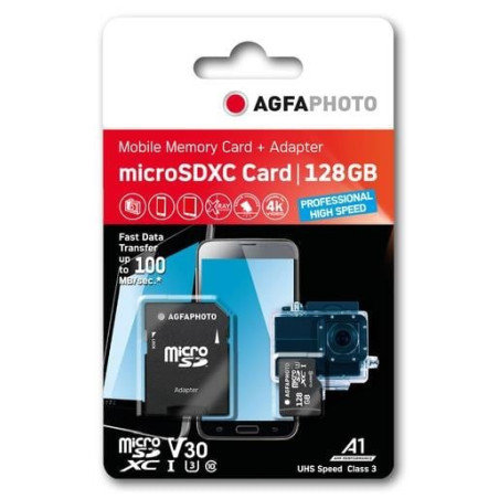 128gb scheda microsdxc agfa photo uhs i prof. high speed u3 + adattatore