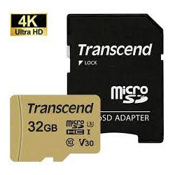 32gb scheda microsdhc transcend 500s class 10 uhs-i u3 v30 +