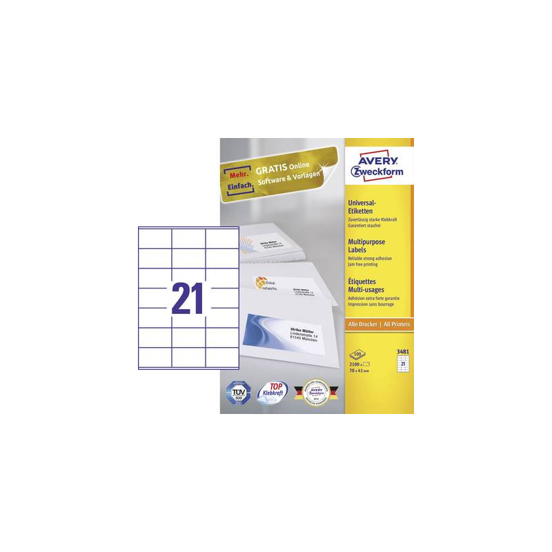 avery-zweckform 3481 etichette 70 x 41 mm carta bianco 2100 pz.