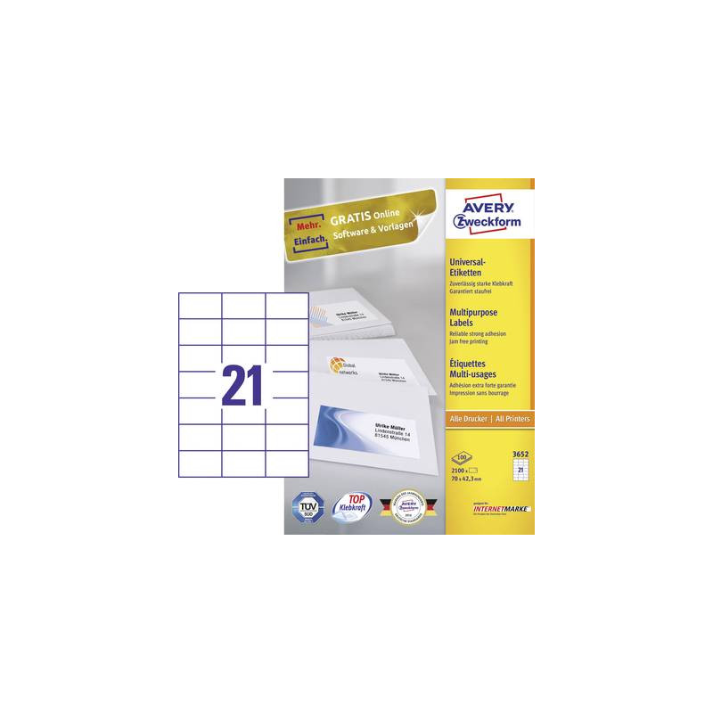 avery-zweckform 3652 etichette 70 x 42.3 mm carta bianco 2100