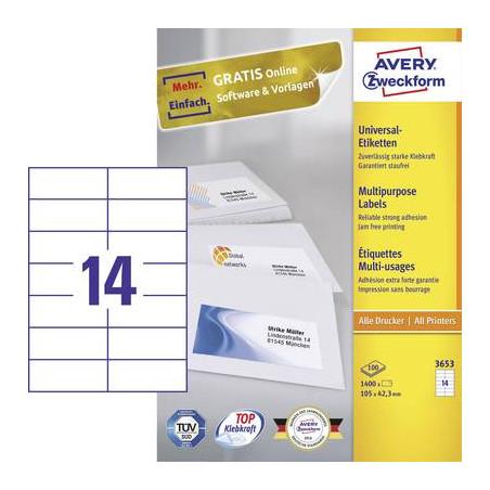avery-zweckform 3653 etichette 105 x 42.3 mm carta bianco 1400