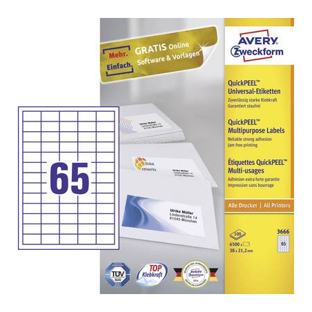 avery-zweckform 3666 etichette 38 x 21.2 mm carta bianco 6500