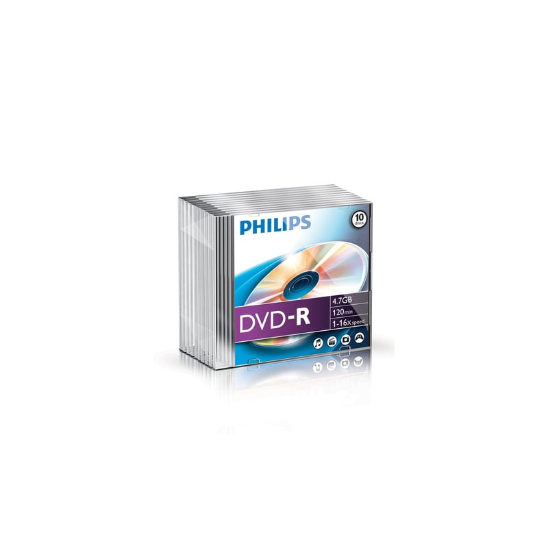 confezione dvd+r philips 4,7gb slim case 10-pack 16x [dm4s6s10f/00]