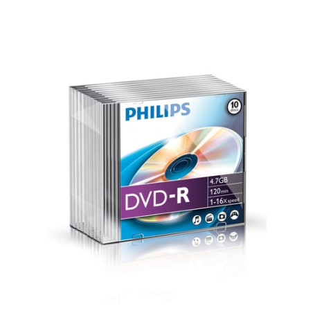 confezione dvd+r philips 4,7gb slim case 10-pack 16x [dm4s6s10f/00]
