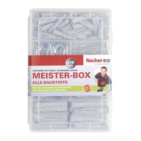 box meister con tasselli ux-r, viti, ganci tondi e ganci ad angolo