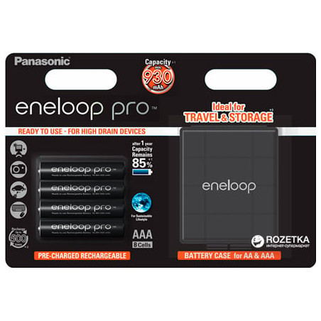 batterie ricaricabili panasonic eneloop pro r03/aaa 930mah, 4 pcs,