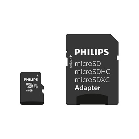 64gb scheda microsdxc philips class 10 uhs-i u1 incl. adatt.