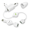 alimentatore da auto retrak con 2 cavi usb apple30pin 100cm bianco