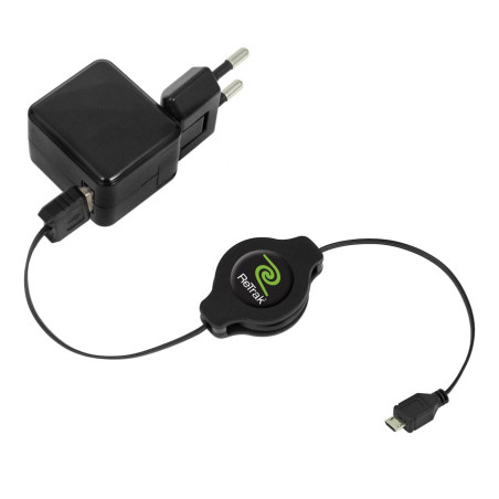 alimentatore usb retrak con cavo retrattile 1,0a 100cm nero [euchgwscm5]