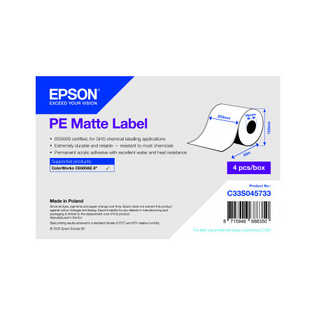 nastro etichettatrice epson 203mm x 55m bianco [c33s045733]