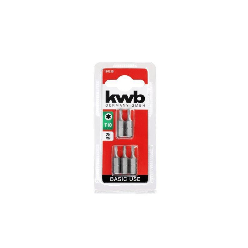 kit inserti di avvitamento kwb 25mm t10 5 pezzi - 120210