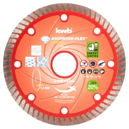 disco da taglio diamantato kwb aggresso-flex 115mm 721140