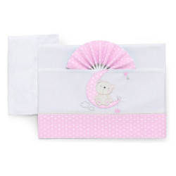 lenzuola carrozzina italbaby ricamata la luna friends 3pz rosa