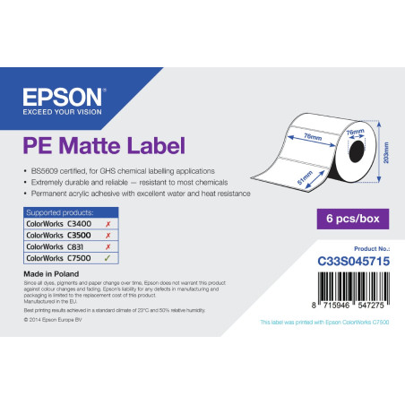 rotolo fustellato per etichette epson pe matte label 2310 76 x 51mm