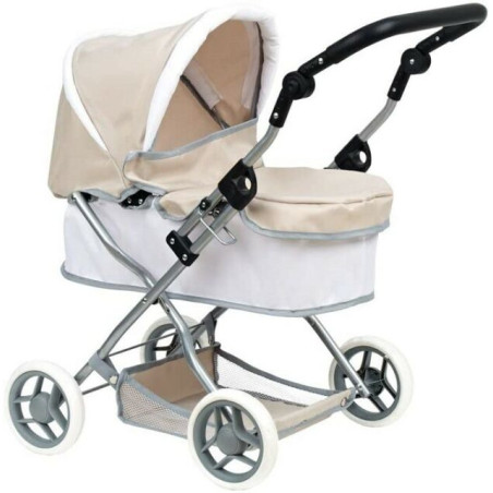 carrozzina bambole teorema con capottina in metallo bianco/beige