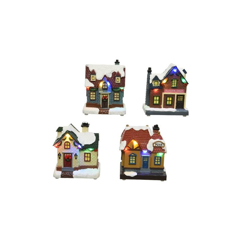 paesaggio natalizio kaemingk casetta microled x4 luci in plastica
