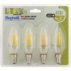 set lampadine led beghelli candela e14 40w 4pz