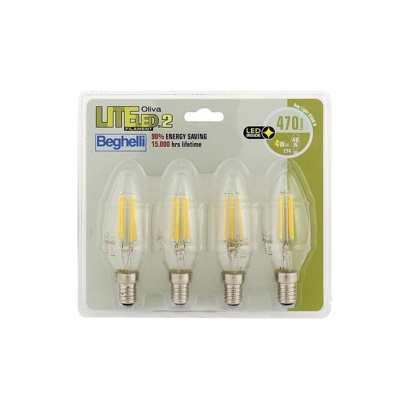 set lampadine led beghelli candela e14 40w 4pz