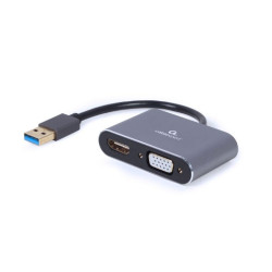 adattatore usb gembird usb-c/hdmi+vga display grigio