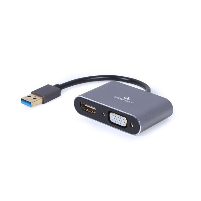 adattatore usb gembird usb-c/hdmi+vga display grigio